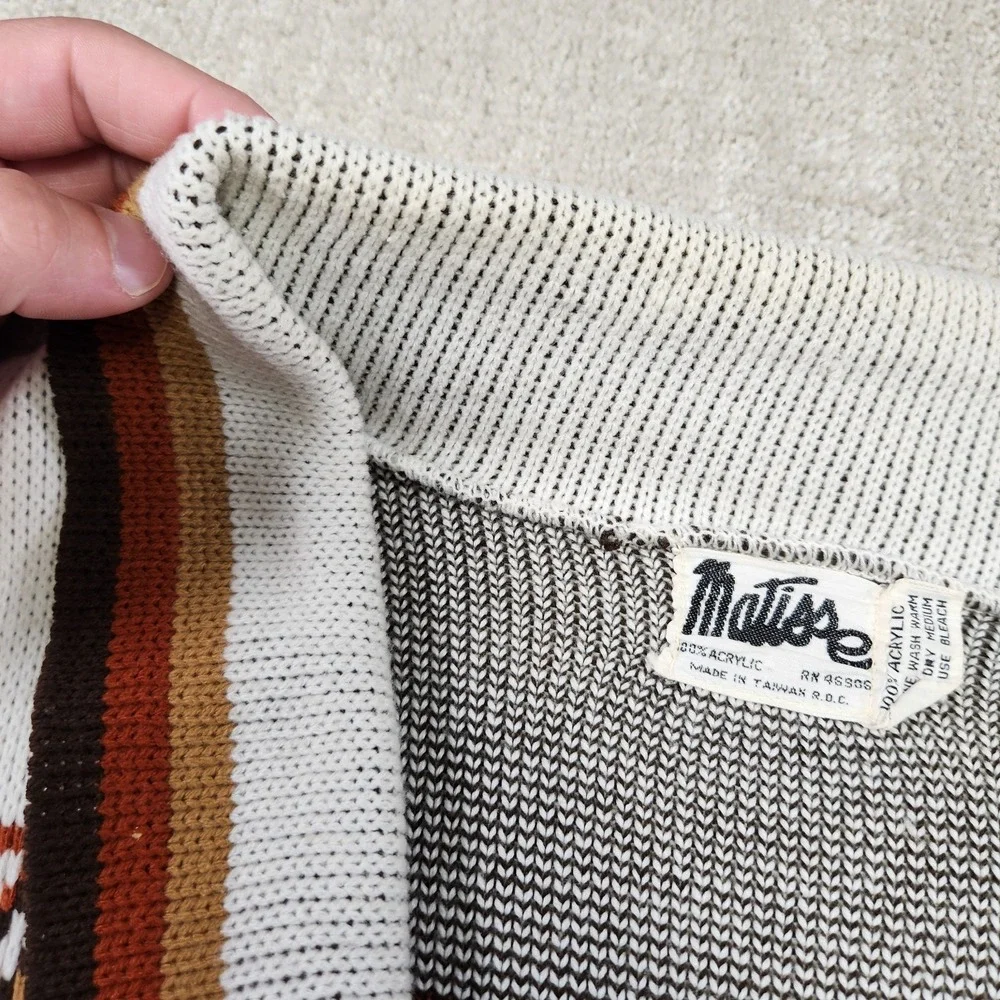 Vintage 70s‎ Aztec Cardigan Sweater Women Medium Shawl Collar Chunky Knit Navajo